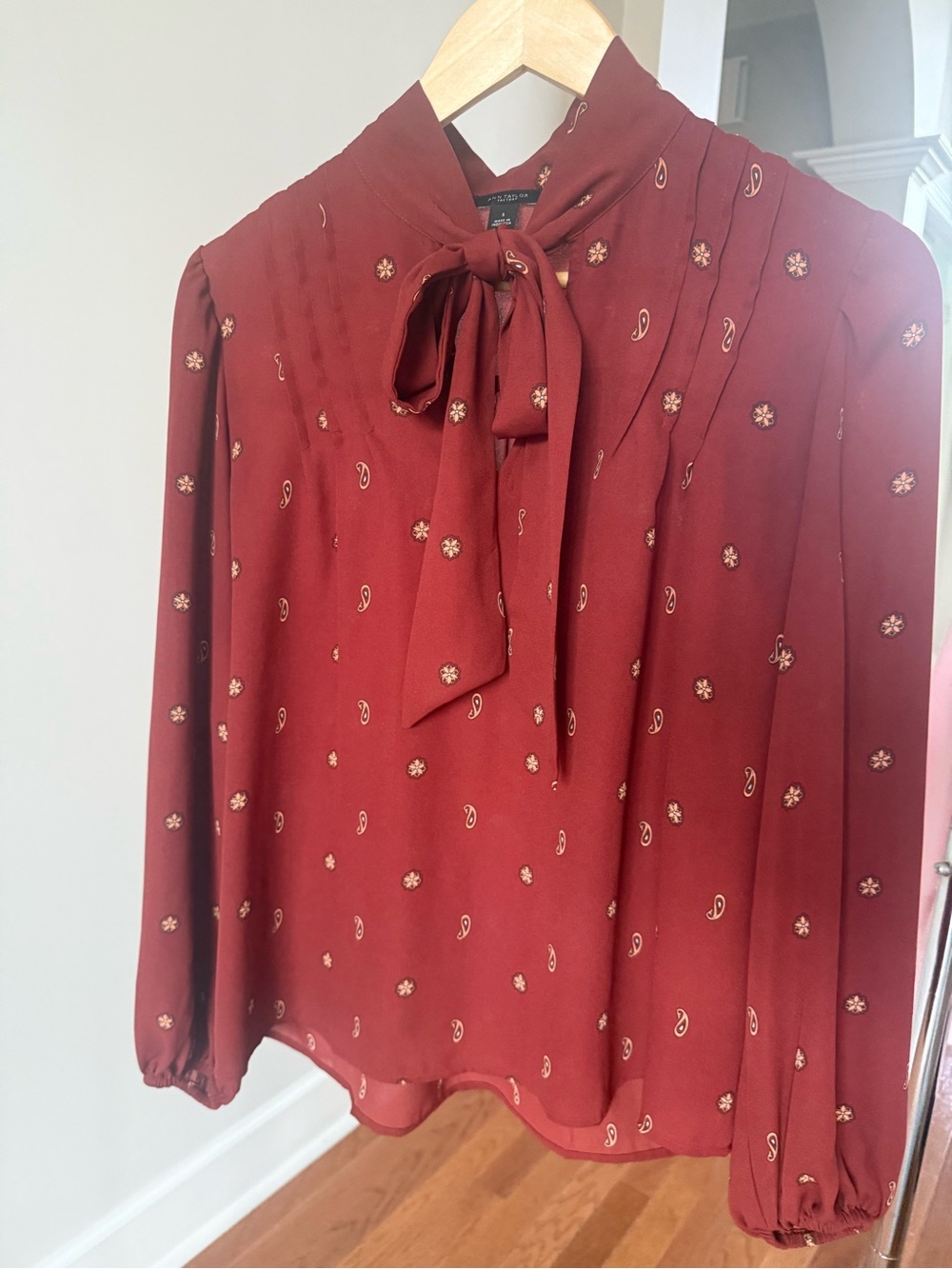 Ann Taylor Tie-Neck Long Sleeve Blouse - Rust